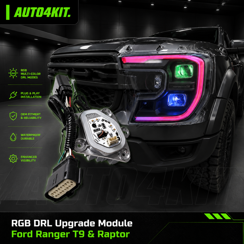 Ford Ranger headlamp with multicolor DRL styling and RGB upgrade module