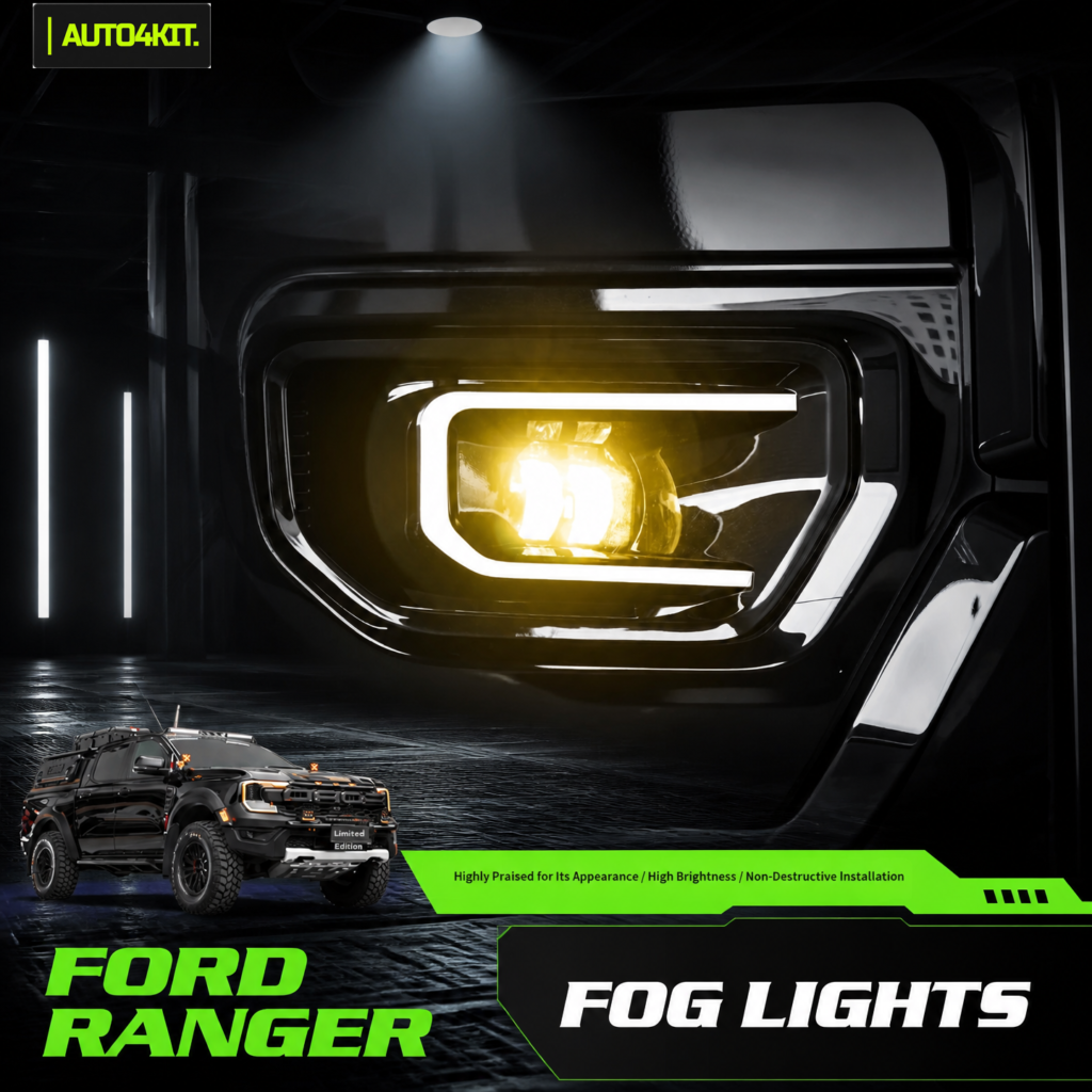 Ford Ranger front fog lamp housing with yellow light and white surround lighting