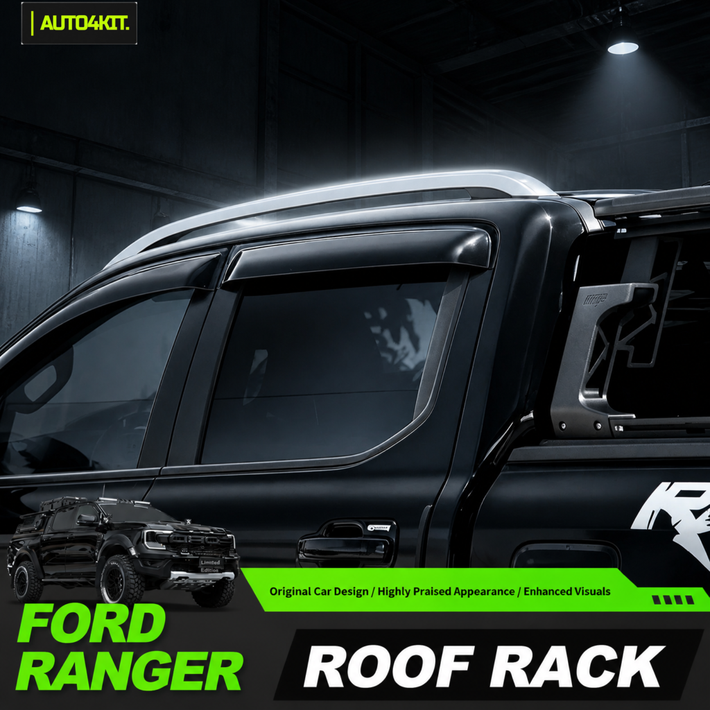 Longitudinal roof rails shown on the roofline of a Ford Ranger