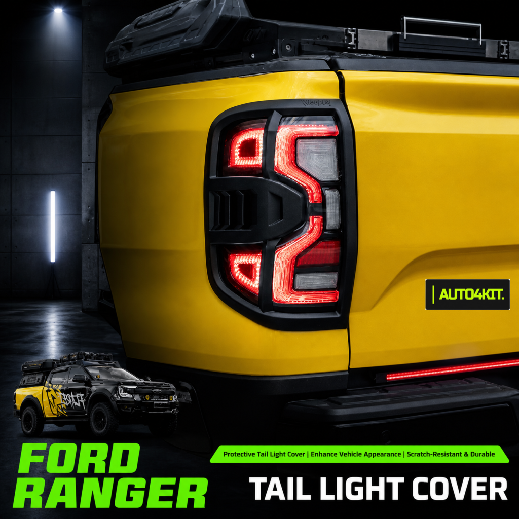 Ford Ranger headlight and tail light trim options in a dark industrial style