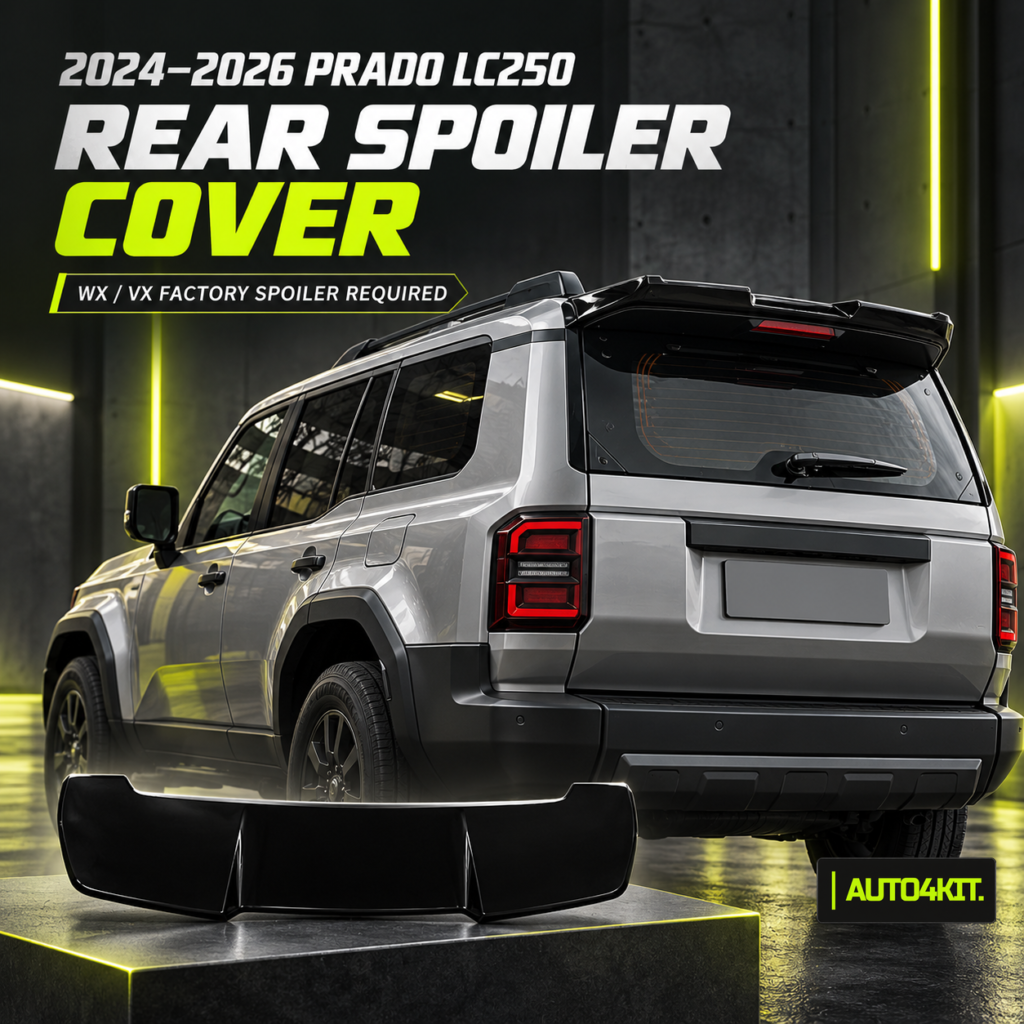 Toyota Prado LC250 WX/VX rear spoiler trim cover shown with the factory spoiler in place.