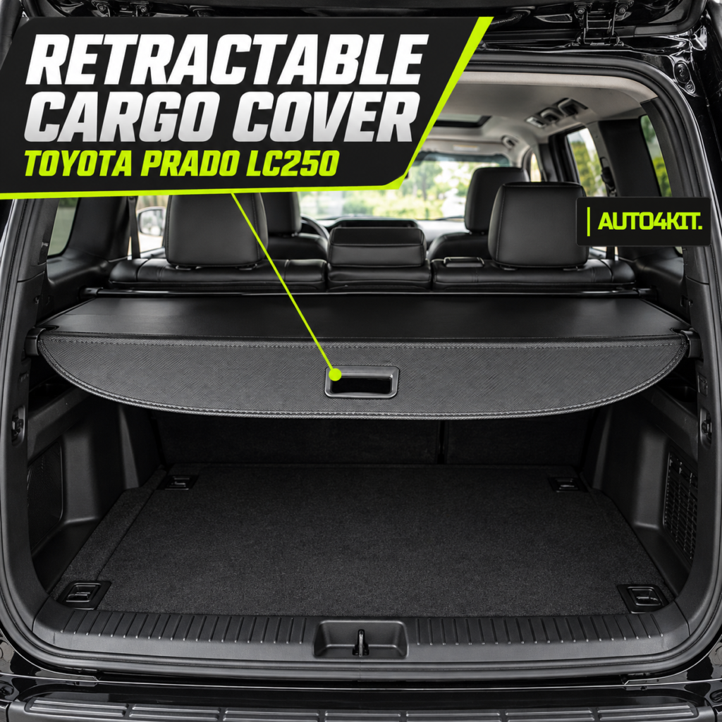 Retractable cargo cover shown across the rear cargo area of a Toyota Prado LC250.