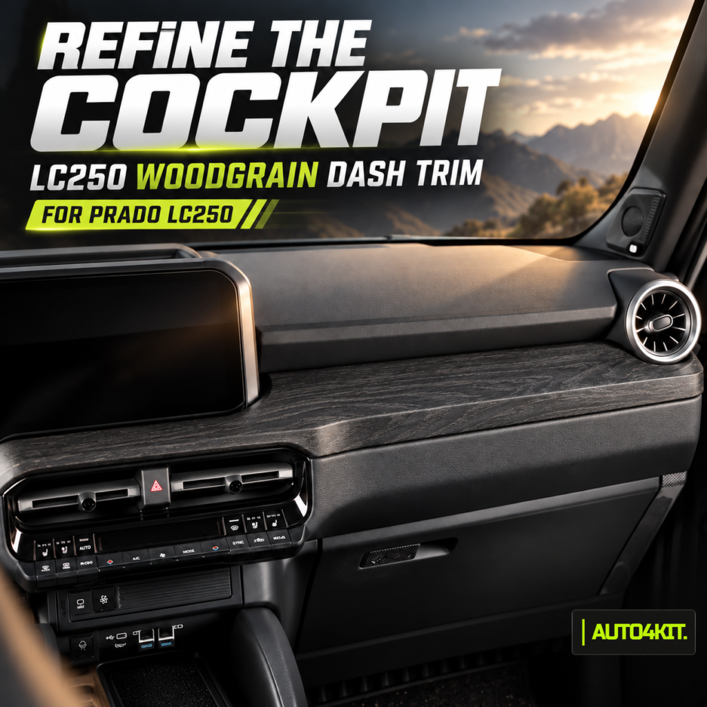 Toyota Prado LC250 woodgrain-pattern dashboard trim accent, single-piece set.