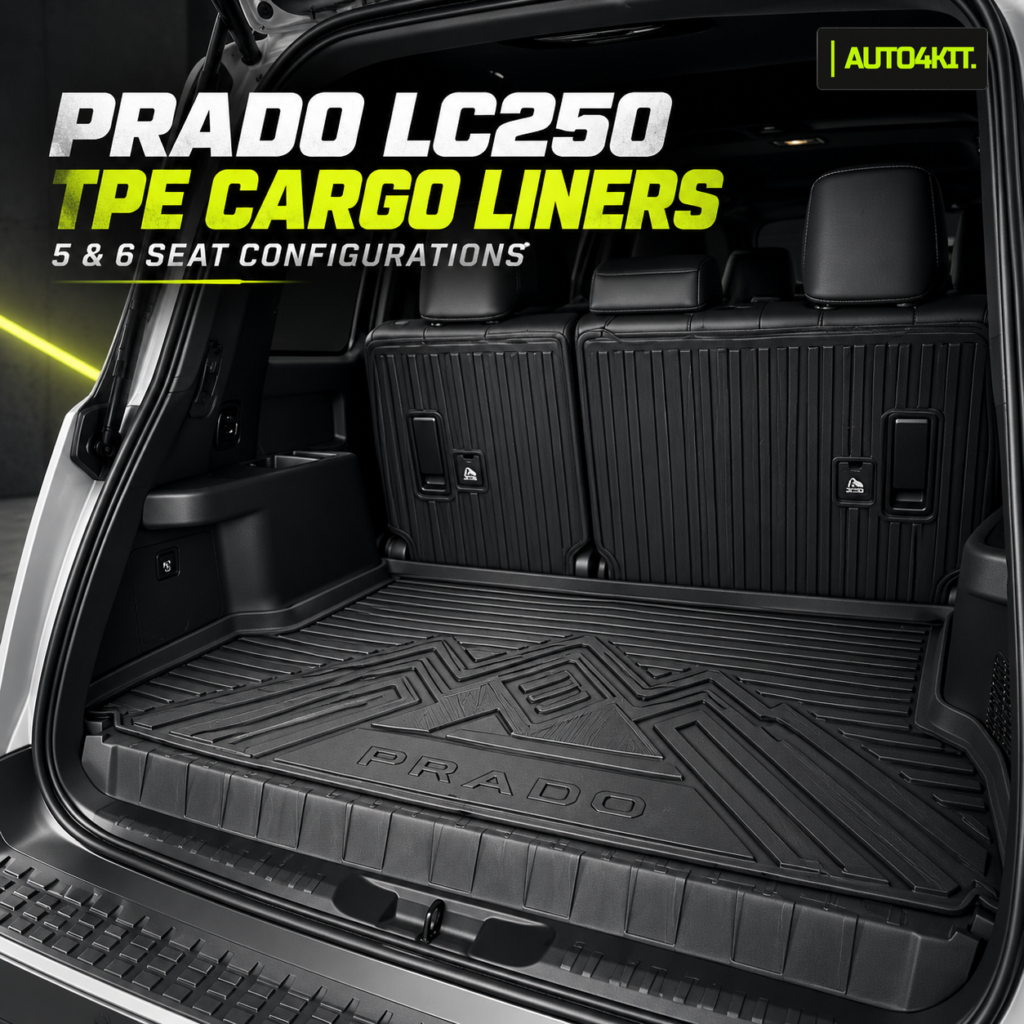 Toyota Prado LC250 cargo area with a molded TPE cargo liner