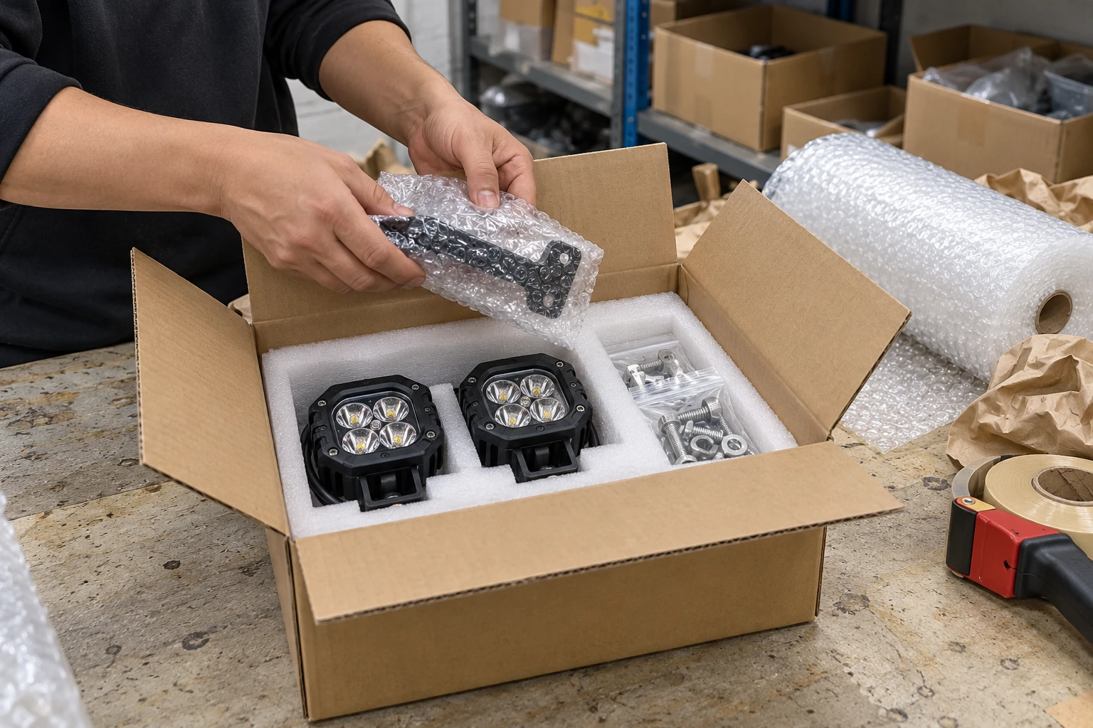 Reference-based illustrative scene: Packaging & Supply