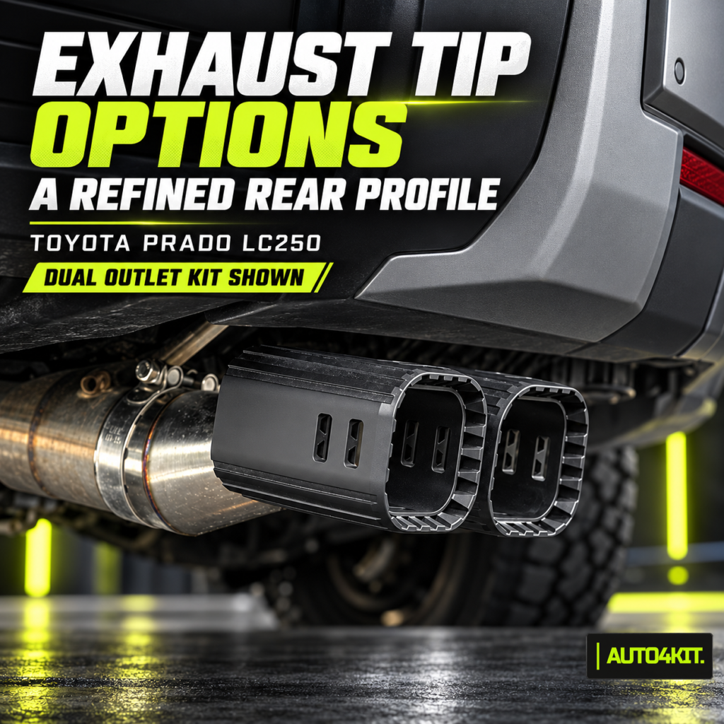 Toyota Prado LC250 dual-outlet exhaust tip kit in a rear vehicle view