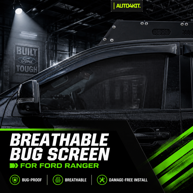Ford Ranger window insect screen fitted over a front side window